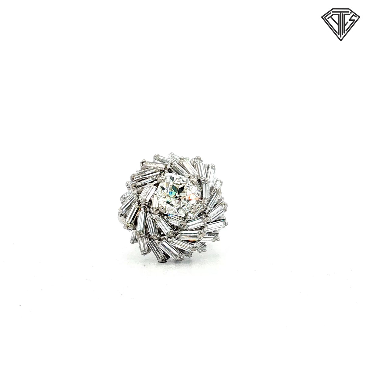 Platinum 3.00ct D,E,F VS Baguette/ 1.55ct K SI2/ I1 Round Center Diamond Ballerina Ring Size 6.5