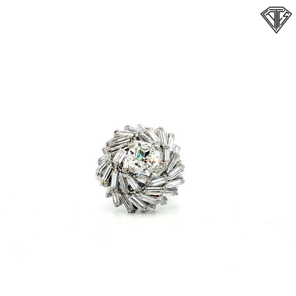 Platinum 3.00ct D, E, F VS Baguette/ 1.55ct K SI2/ I1 Round Center Diamond Ballerina Ring Size 6.5