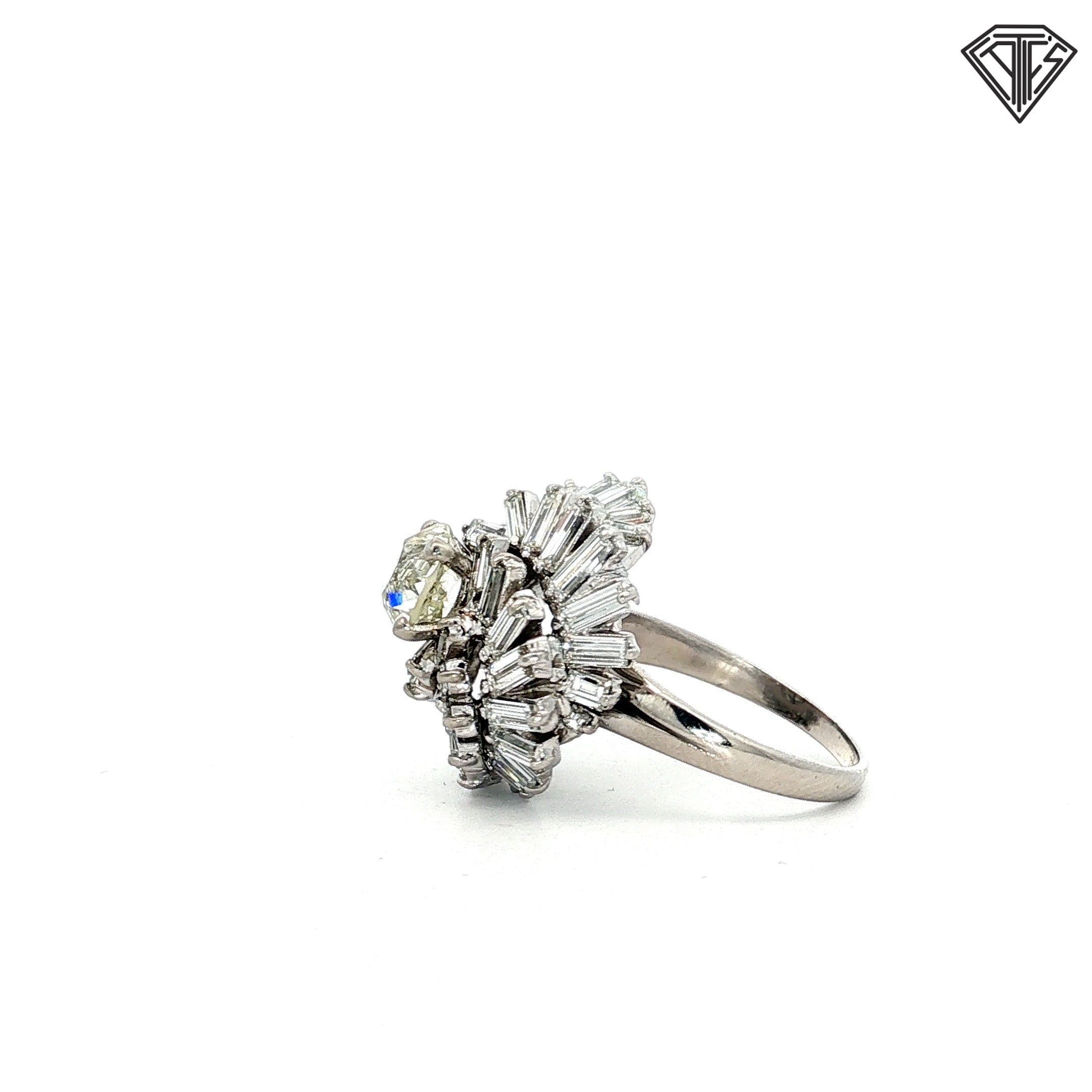 Platinum 3.00ct D,E,F VS Baguette/ 1.55ct K SI2/ I1 Round Center Diamond Ballerina Ring Size 6.5