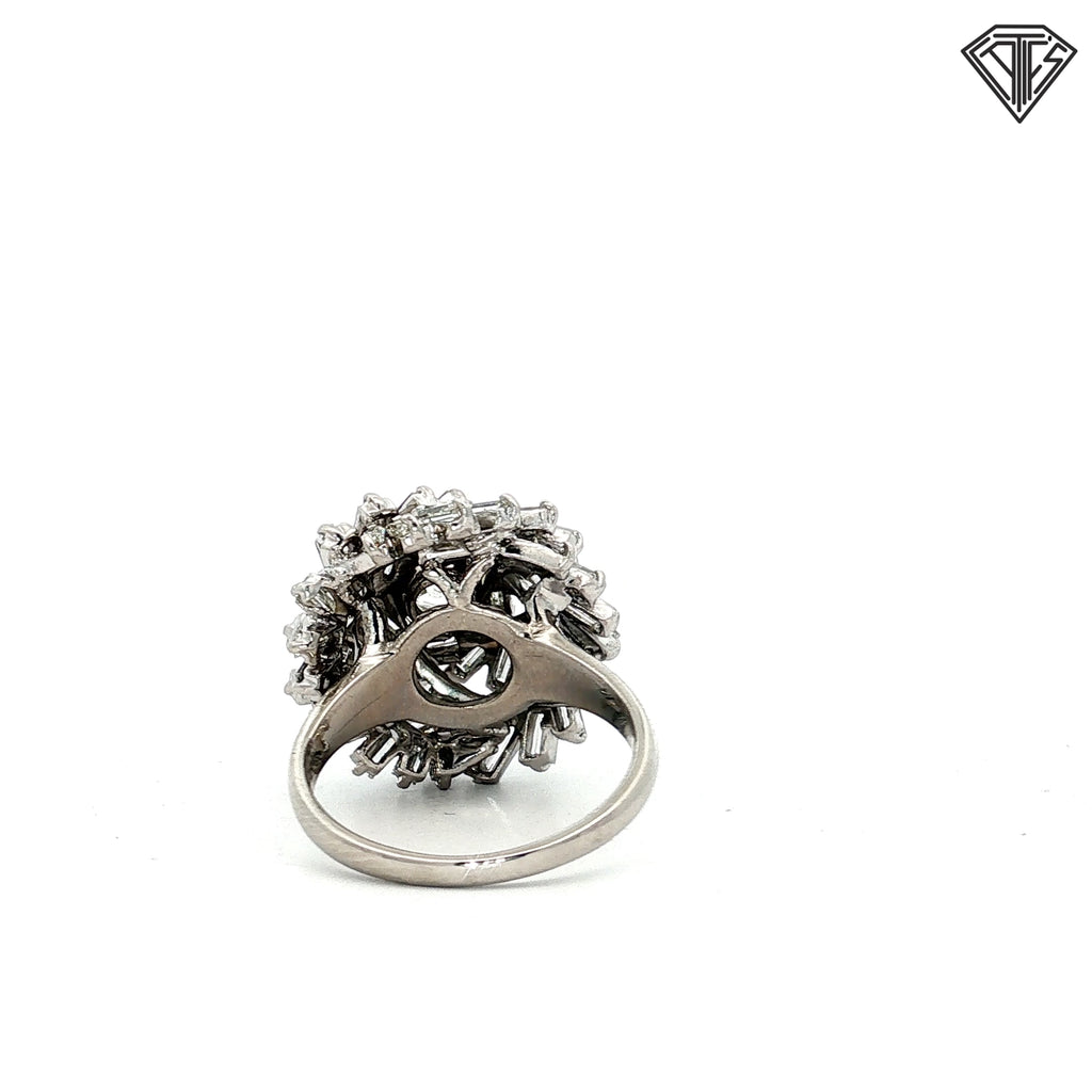 Platinum 3.00ct D,E,F VS Baguette/ 1.55ct K SI2/ I1 Round Center Diamond Ballerina Ring Size 6.5