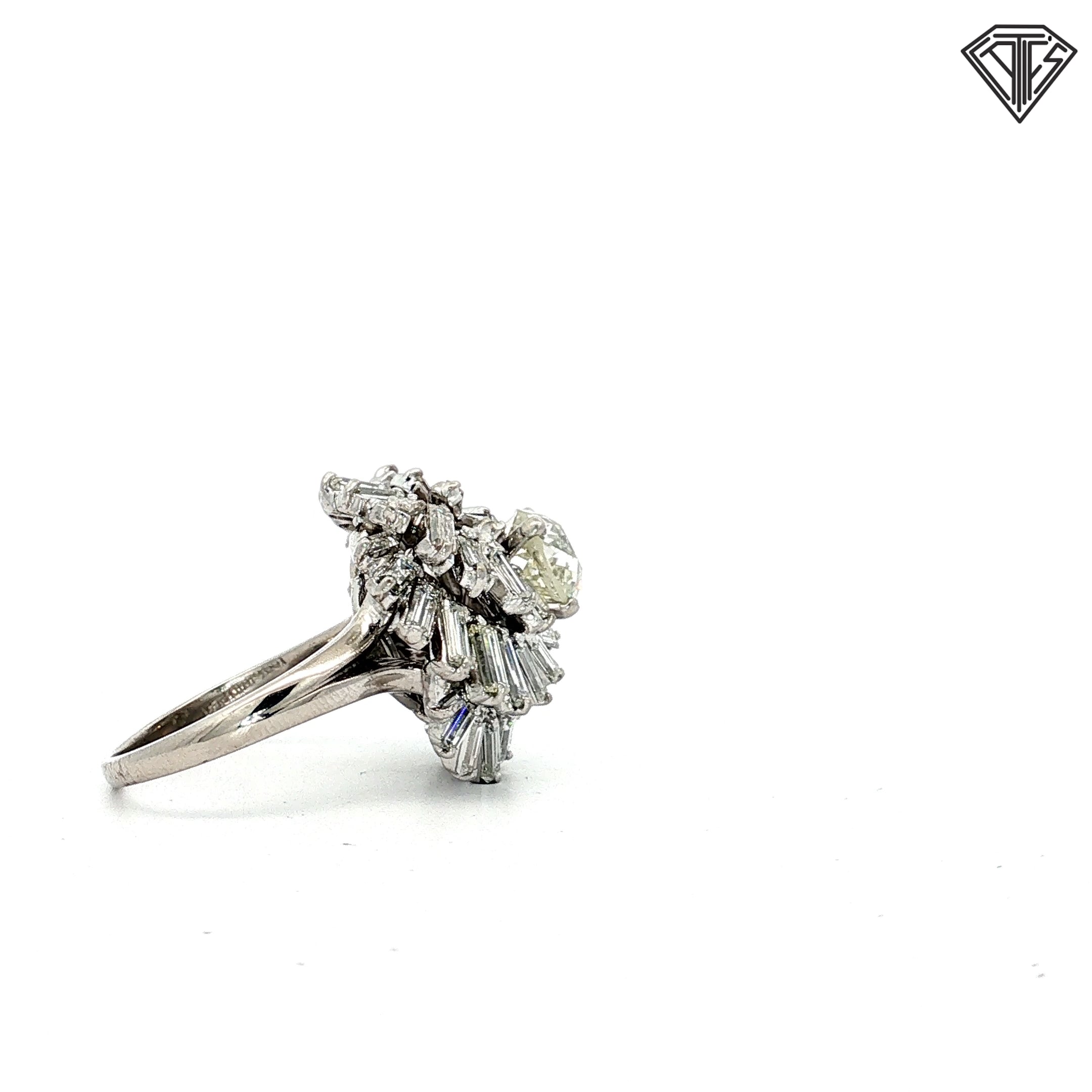 Platinum 3.00ct D,E,F VS Baguette/ 1.55ct K SI2/ I1 Round Center Diamond Ballerina Ring Size 6.5