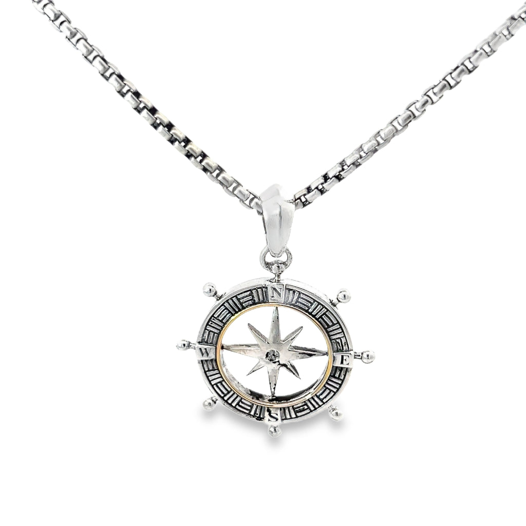 Sterling Silver Compass and  Round Diamond North Star