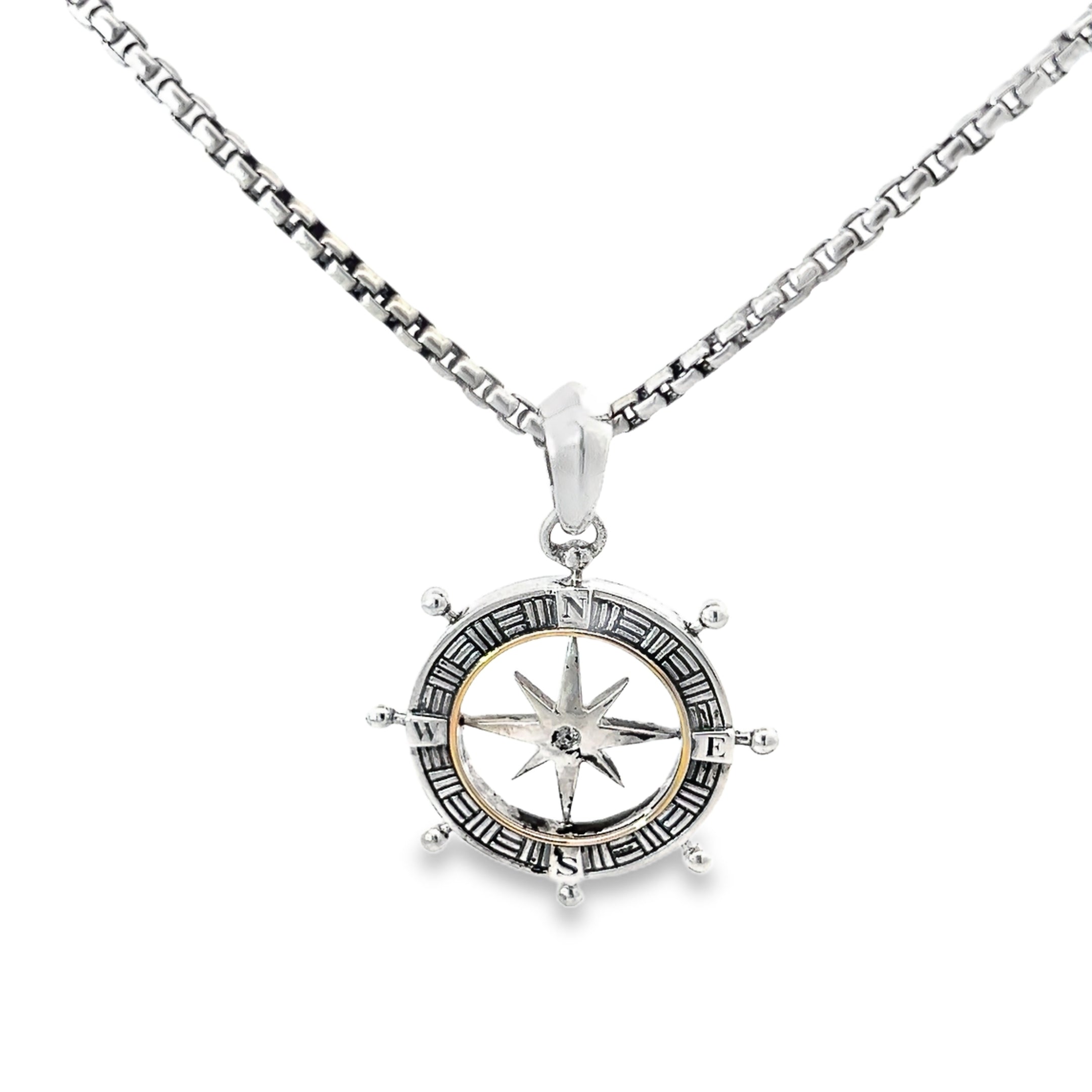 Sterling Silver Compass and  Round Diamond North Star