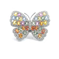 18k White Gold 13.42ct Multi Color Sapphire and 2.00ct E VS2 Round Diamond Large Butterfly Ring