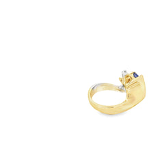 14k Two Tone 2.00ct Trillion Tanzanite AAA/.35ct E VS2 Round Diamond Unique Custom Ring 9 Gram