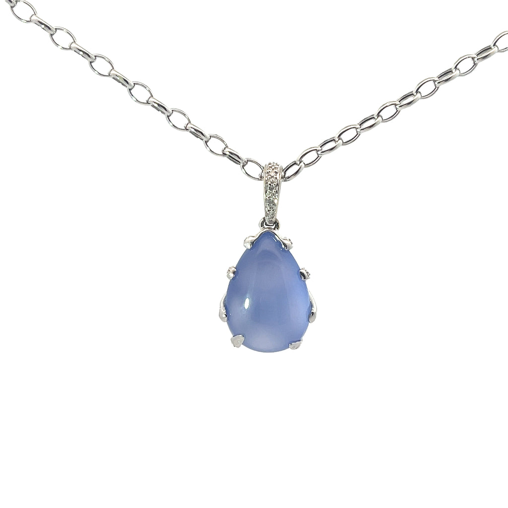 14k White Gold .40ct G SI1 Round Diamond and  Calcedony Faberge Egg Pendant
