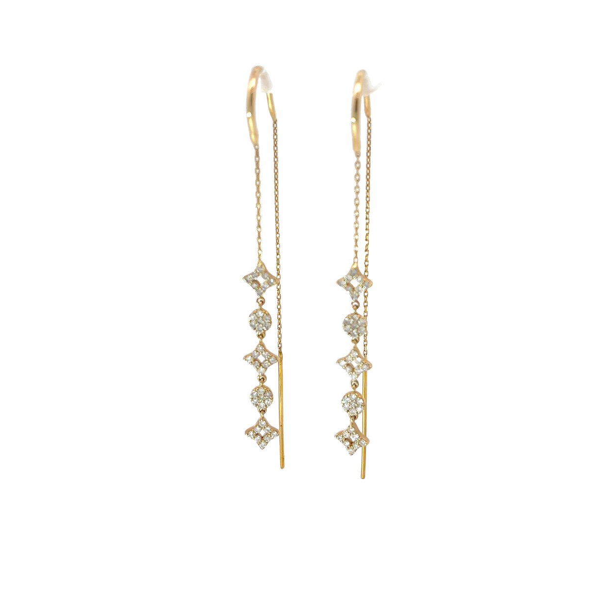 14k Yellow Gold .86ct G SI1 Round Diamond Dangle Thread Earrings