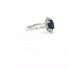 18k White Gold 1.40ct Oval Shape Natural AA Sapphire /.22ct G SI1 Round Diamond Ring