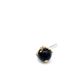 14k Yellow Gold Vintage Round Onyx 20mm with Gold Cinderella and Freshwater White Pearl Rain Drops Pendant