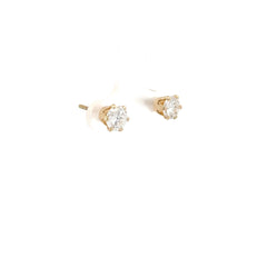 14K Yellow Gold 1.36ct H SI1 Round Diamond Vintage 6 Prong Stud Earrings