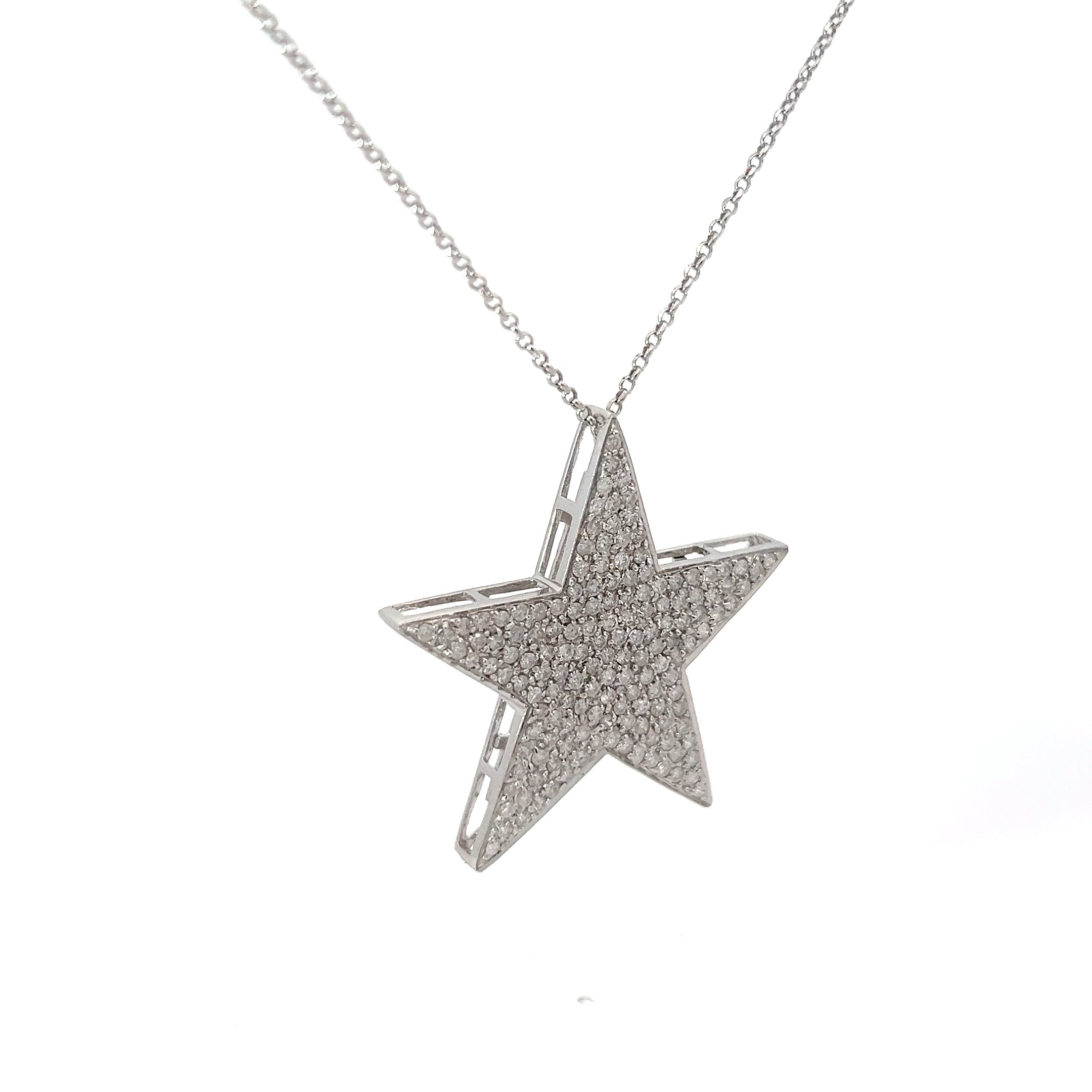 18k White Gold 2.10ct G I1 Round Diamond Star Pendant