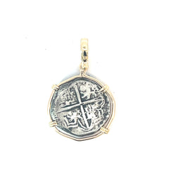 14k Two Tone Medium Coin Frame Atocha Copy Pendant