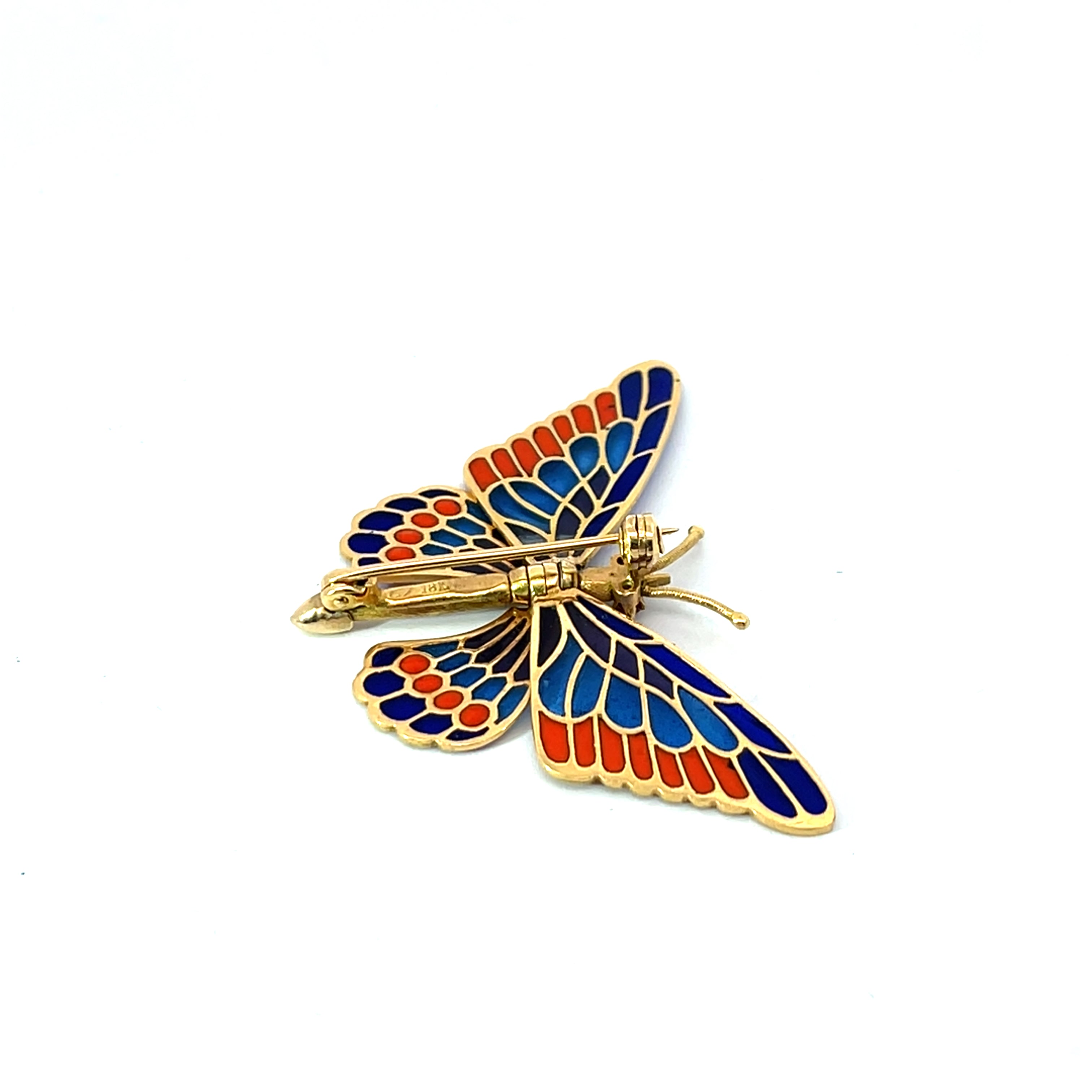 18k Yellow Gold .05ct (2) Round Ruby Victorian Enamel and Brooch Cut 1 3/4 x1"  6.5 gram