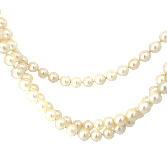 14k Yellow Gold (3) Strand Salt Water 8mm Pearl Choker Necklace 15-17"