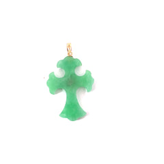 14k Yellow Gold Bezel Set Peridot and Jade Cross 1 1/2 x 1 inch