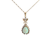 Ladies 14k Yellow Gold Vintage Diamond and Opal Necklace