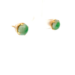 21k 9mm Round Jade Cabochon Screw Back Stud Earrings