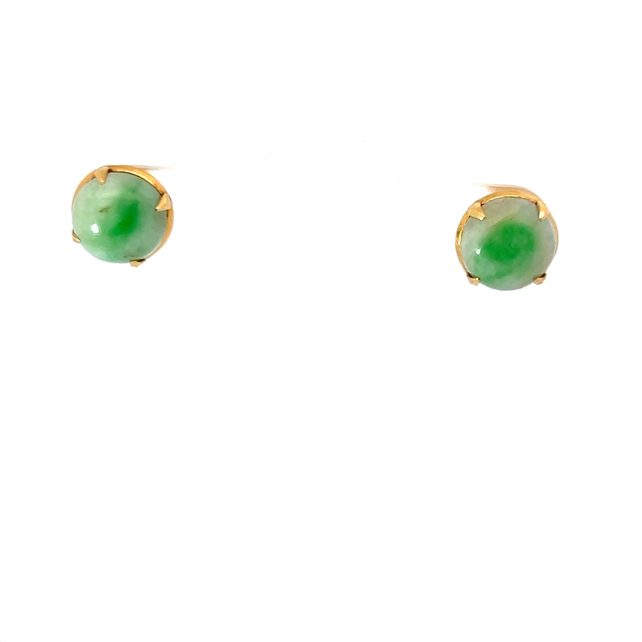 21k 9mm Round Jade Cabochon Screw Back Stud Earrings