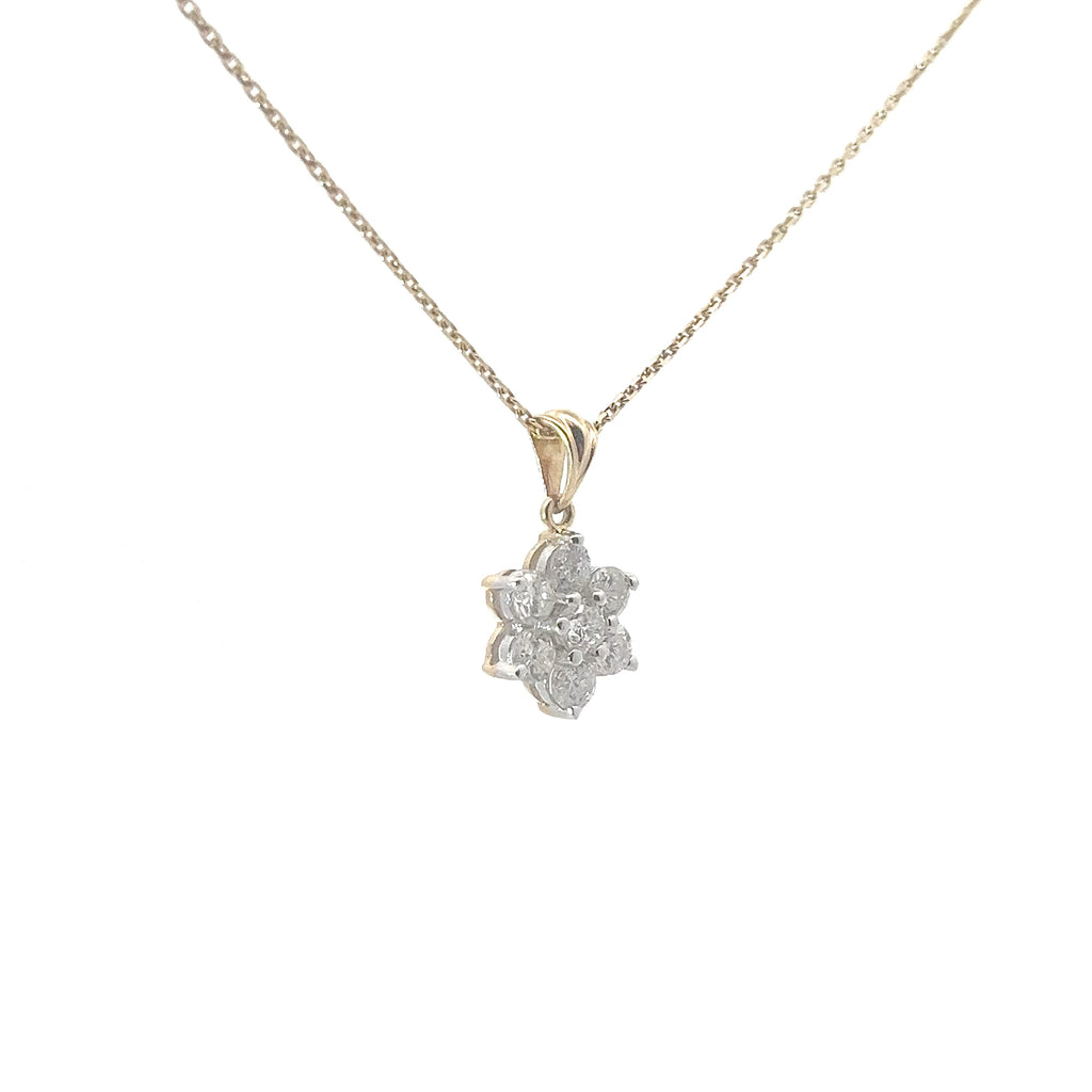 14k Two Tone 1.00ct G/H SI1 Round Diamond Flower Pendant