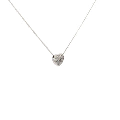 14k White Gold .25ct G VS2 Round Diamond  Pave Heart with Lock Necklace