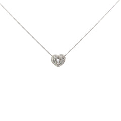 14k White Gold .25ct G VS2 Round Diamond  Pave Heart with Lock Necklace