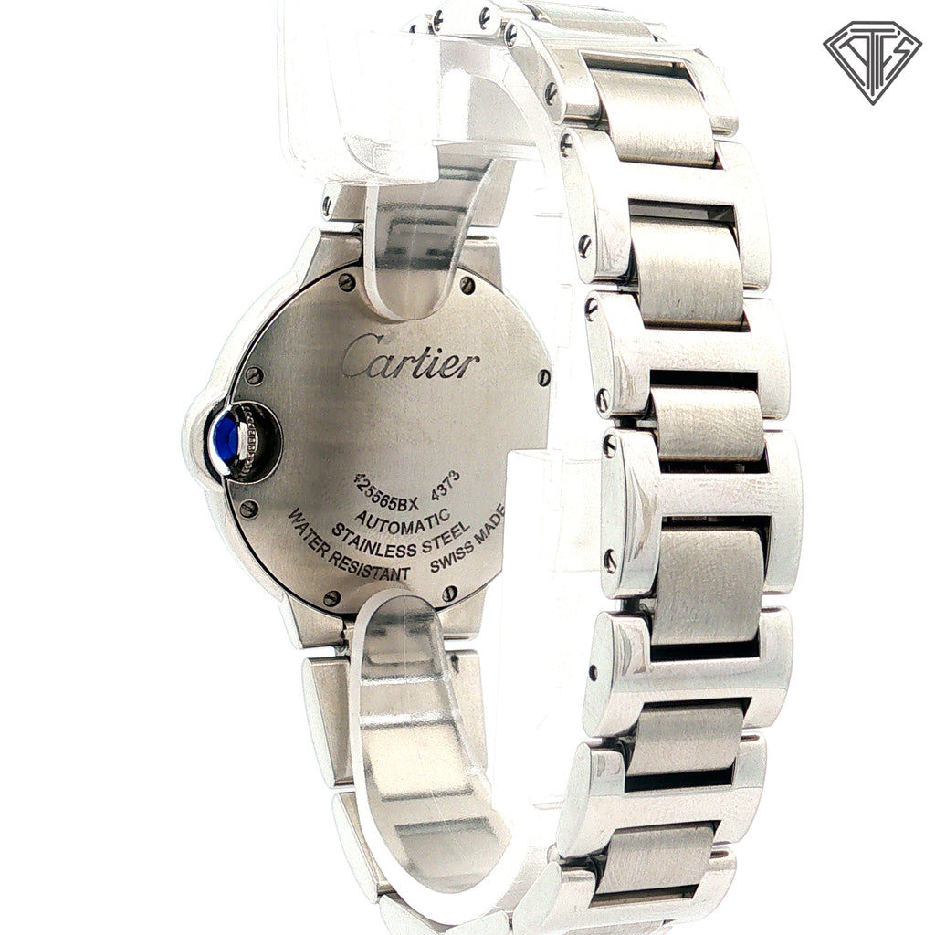 Pre-Loved Cartier Ballon Bleu De Cartier Watch 33mm Mechanical Movement with Automatic Winding/ Stainless Steel Case/ Blue Silvery Dial / Sapphire Crystal Ref# WSBB0062 / with Box and Papers