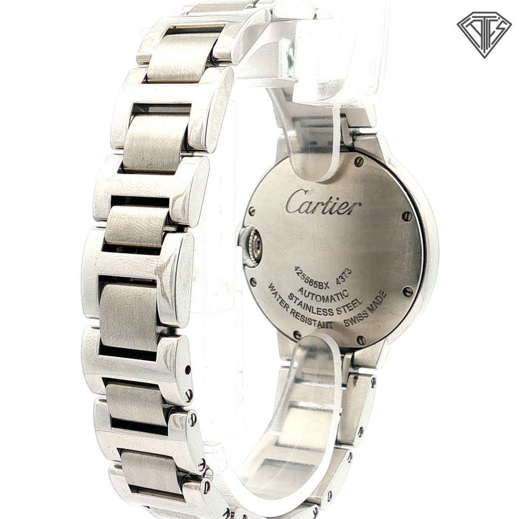 Pre-Loved Cartier Ballon Bleu De Cartier Watch 33mm Mechanical Movement with Automatic Winding/ Stainless Steel Case/ Blue Silvery Dial / Sapphire Crystal Ref# WSBB0062 / with Box and Papers
