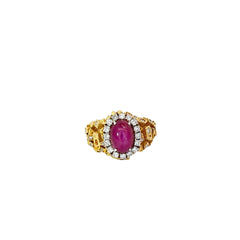 18k Yellow Gold 5.00ct Cabochon Star Ruby and .50ct G VS2 Round Diamond Vintage Ring