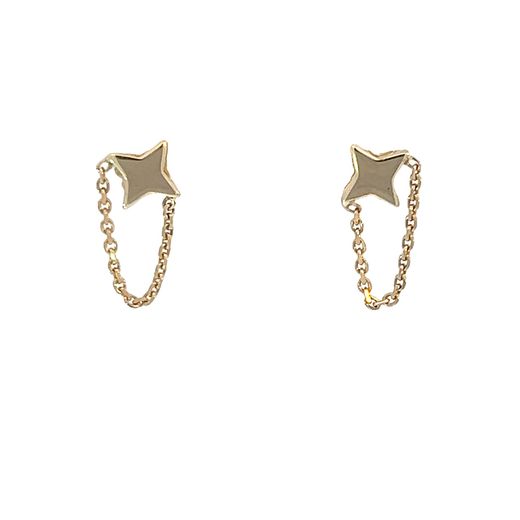 14k Yellow Gold Star and Chain Drape Baby Earrings