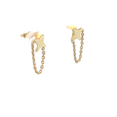 14k Yellow Gold Star and Chain Drape Baby Earrings