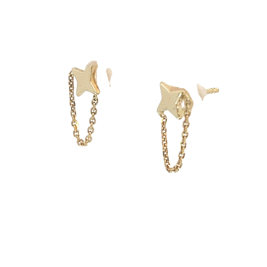 14k Yellow Gold Star and Chain Drape Baby Earrings