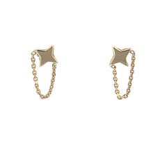 14k Yellow Gold Star and Chain Drape Baby Earrings