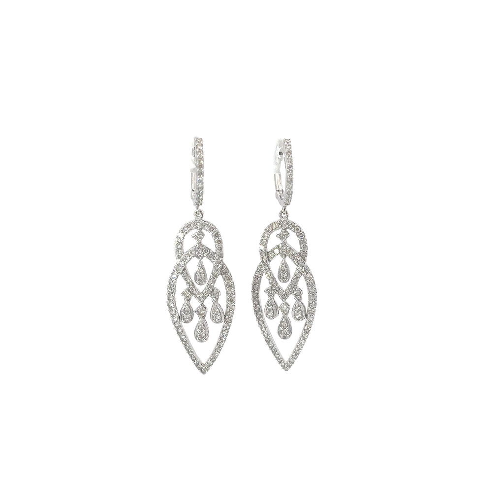 18k White Gold 1.61ct G VS2 Round Diamond Chandelier Earrings.