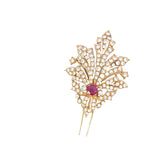 Ladies 18k yellow gold Ruby and Diamond Brooch