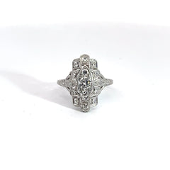 Platinum .75ct E VS2 Round Diamond Deco Vintage Ring