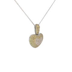 14k White Gold 2.00ct Yellow Sapphire and .50ct G SI1 Round Diamond Heart Necklace