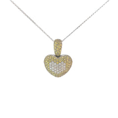 14k White Gold 2.00ct Yellow Sapphire and .50ct G SI1 Round Diamond Heart Necklace