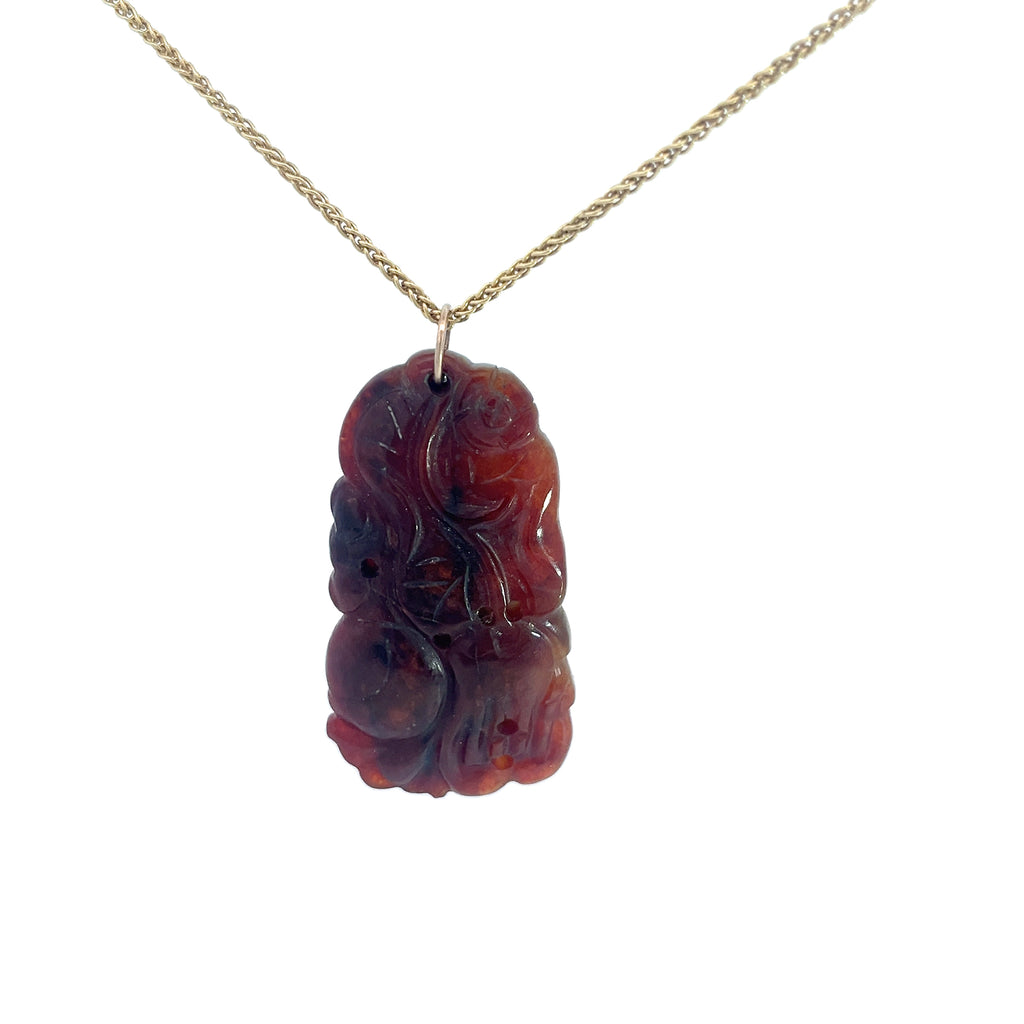 14k Yellow Gold 5 Grams Wheat Chain 16 inch with 18.16 Grams Jadeite Jade Pierced Carving Certified by GIA #2231312434