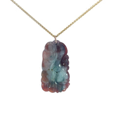 14k Yellow Gold 5 Grams Wheat Chain 16 inch with 18.16 Grams Jadeite Jade Pierced Carving Certified by GIA #2231312434