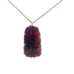 14k Yellow Gold 5 Grams Wheat Chain 16 inch with 18.16 Grams Jadeite Jade Pierced Carving Certified by GIA #2231312434