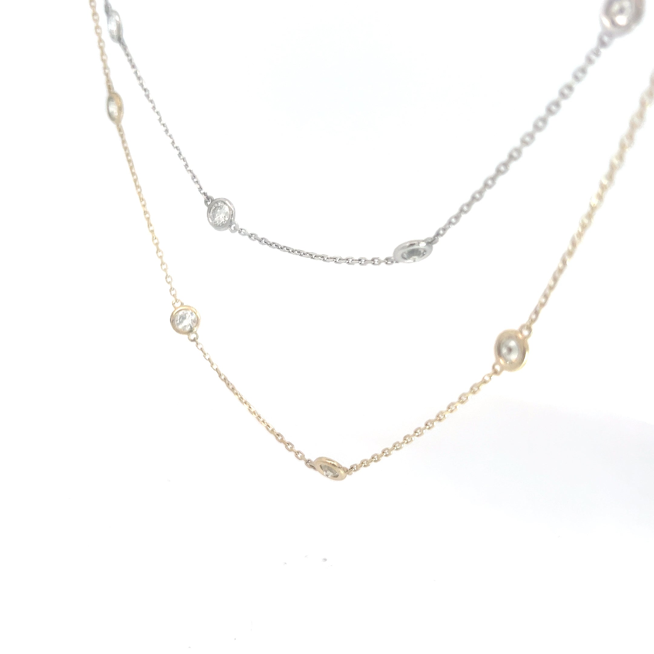 14k White / Yellow Gold 2.42ct G/H VS2 / SI1 Round Diamond by the Yard Necklace