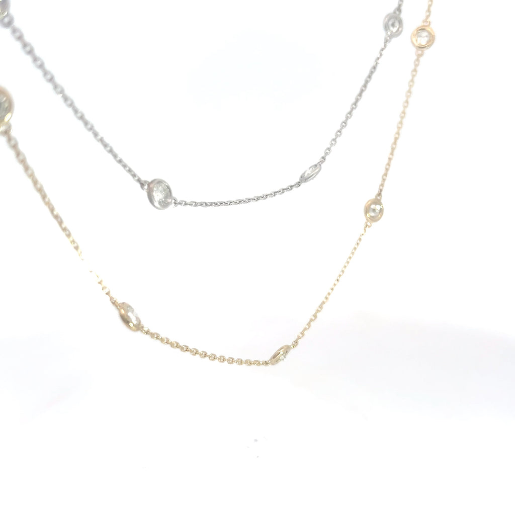14k White / Yellow Gold 2.42ct G/H VS2 / SI1 Round Diamond by the Yard Necklace