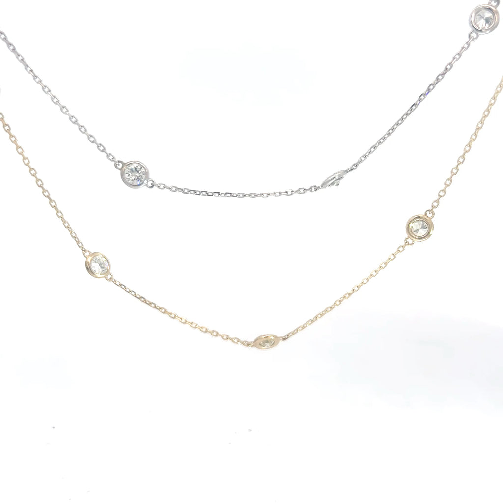 14k White / Yellow Gold 2.42ct G/H VS2 / SI1 Round Diamond by the Yard Necklace