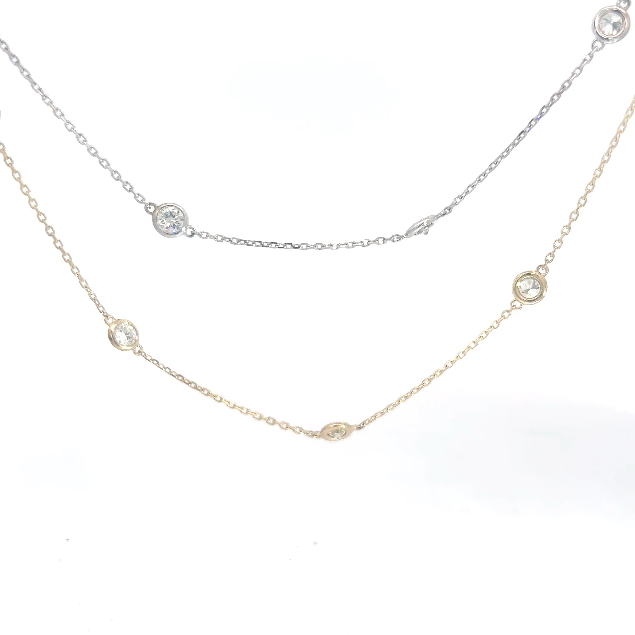14k White / Yellow Gold 2.42ct G/H VS2 / SI1 Round Diamond by the Yard Necklace