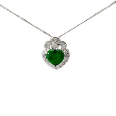 18k White Gold .38ct E VS2 Baguette and Round Diamond and Heart Shape Apple Jade Pendant