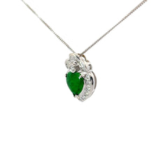 18k White Gold .38ct E VS2 Baguette and Round Diamond and Heart Shape Apple Jade Pendant