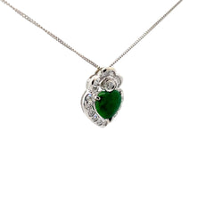 18k White Gold .38ct E VS2 Baguette and Round Diamond and Heart Shape Apple Jade Pendant