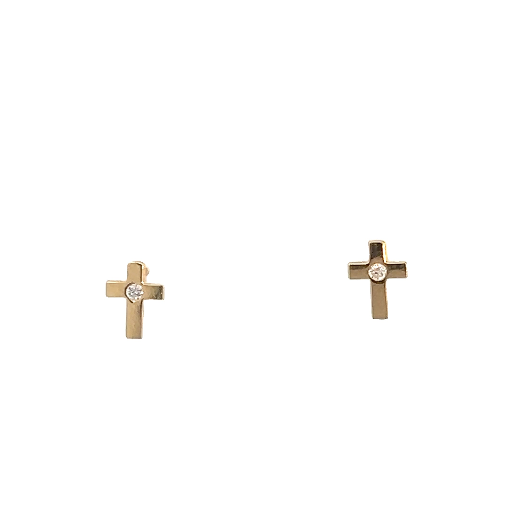 14k Yellow Gold 0.4 gram with Round Cubic Zirconium Cross Stud Baby Earrings