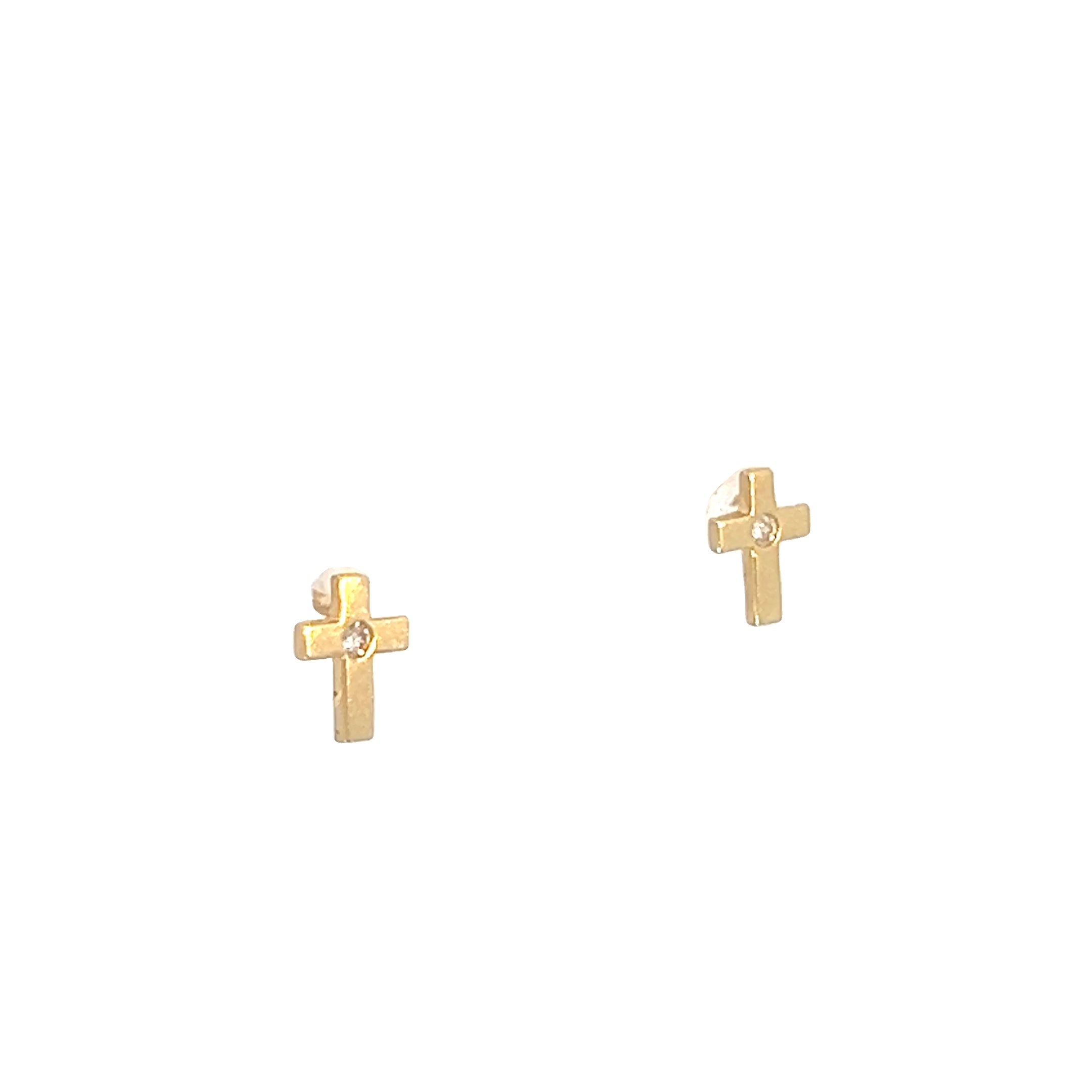 14k Yellow Gold 0.4 gram with Round Cubic Zirconium Cross Stud Baby Earrings