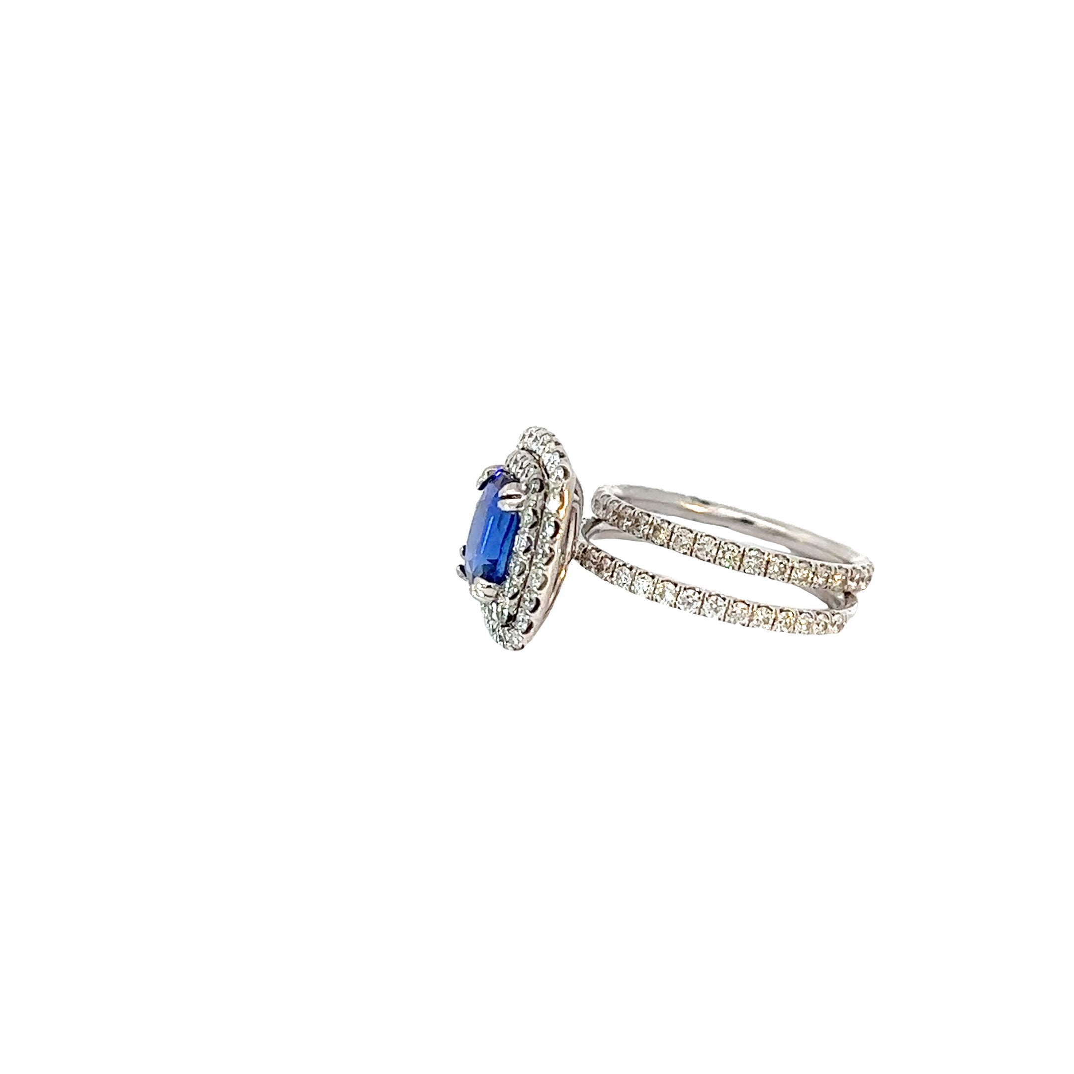 Platinum 1.86ct Cushion Natural Blue Sapphire and Surround by the Halo 1.56ct F VS1 Round Diamond Ring. Certified by GIA #2193349535